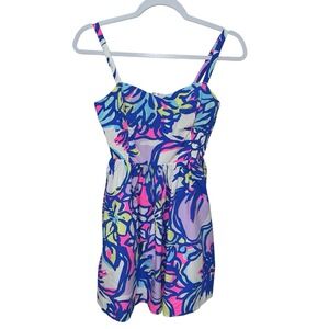 Lilly Pulitzer Christine Sundress Tropical Catwalkin Size 0‎ Blue Multicolor
